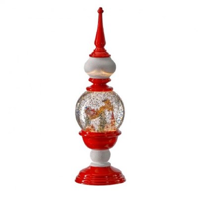 16" LED Santa in His Sleigh Scene in a Red and White Finial Water Globe