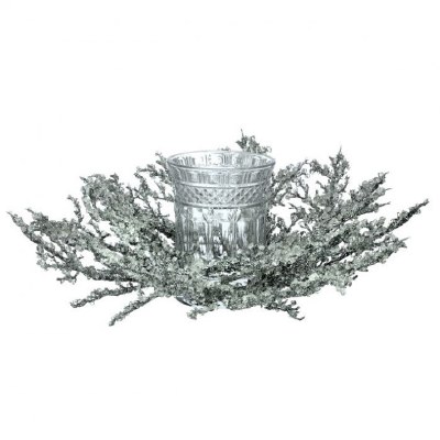 16" Faux Silver Ice Branches and a Glass Hurricane Centerpiece