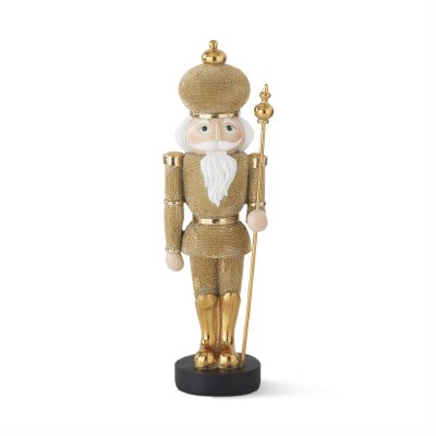13" Gold Polyresin Nutcracker Wearing a Round Hat
