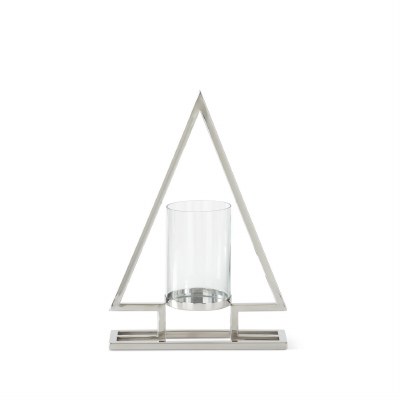 16" Modern Silver Metal Tree With a Glass Hurricane