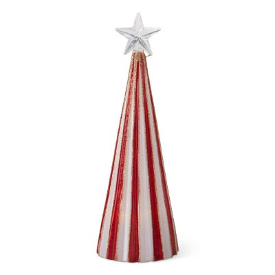 10" LED Red and White Stripe Glass Tree