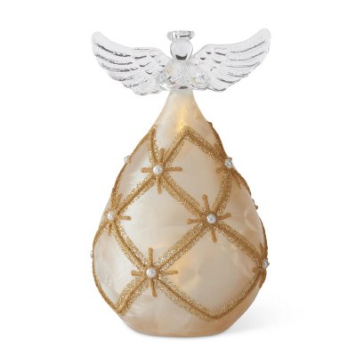 7" LED Gold and Faux Pearls Glass Angel