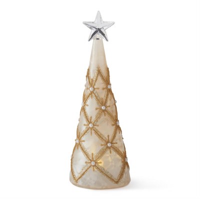 10" LED Gold and Faux Pearls Glass Tree