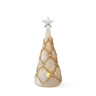 8" LED Gold and Faux Pearls Glass Tree
