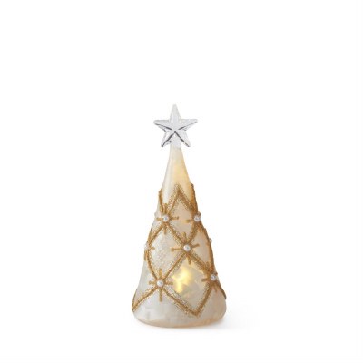 7" LED Gold and Faux Pearls Glass Tree