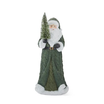 9" Green Polyresin Santa Holding a Tree Figurine