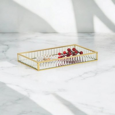 8" x 11" Gold Metal and Glass Decorative Tray