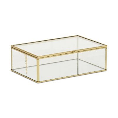 6" x 9" Gold Metal and Glass Decorative Box