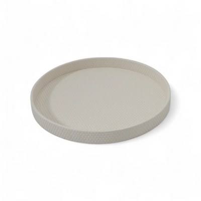 15" Round White Textured Decorative Tray
