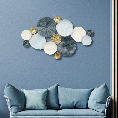 25" x 40" Blue, White, and Gold Metal Disk Wall Art Plaque