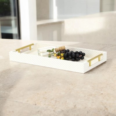 9" x 16" Distressed White and Gold Scales Decorative Tray