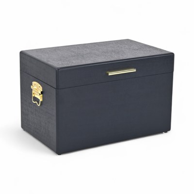 13" x 19" Navy Wood and Gold Metal Accents Decorative Box