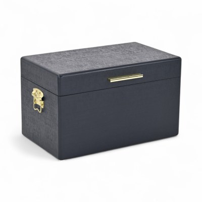 11" x 17" Navy Wood and Gold Metal Accents Decorative Box