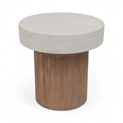 20" Round Distressed White Faux Stone Top End Table