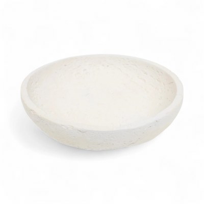 12" Round Distressed White Faux Stone Decorative Bowl