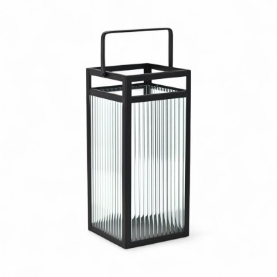 20" Black Metal and Glass Lantern