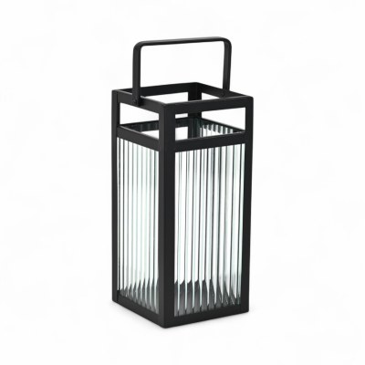 15" Black Metal and Glass Lantern