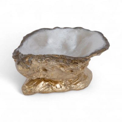 6" Gold and White Polyresin Oyster Shell Dish