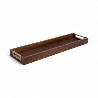 Small Brown Wood and Gold Handles Narrow Decorative Tray