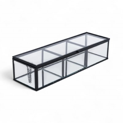 4" x 11" Black Metal and Glass Three Comparment Box