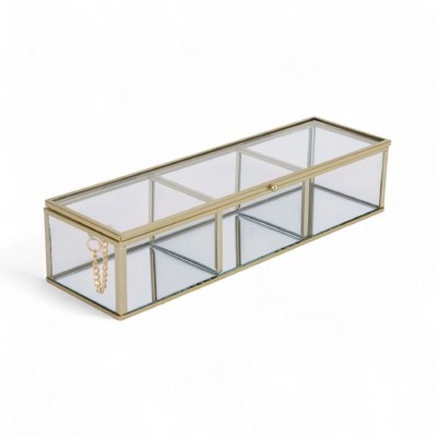4" x 11" Gold Metal and Glass Three Comparment Box
