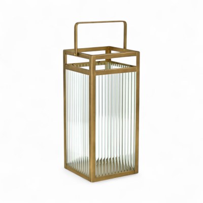 20" Gold Metal and Glass Lantern