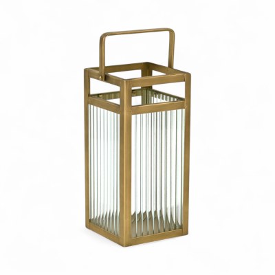 15" Gold Metal and Glass Lantern