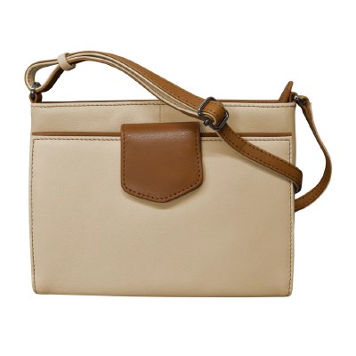 7" x 9" Stone and Antique Saddle Pointed Tab Crossbody Organizer