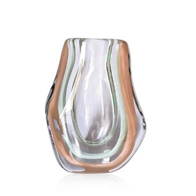 9" Clear, Peach, and Green Glass Vase