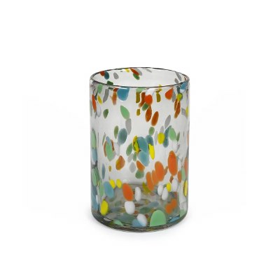 9" Clear and Multicolor Dots Glass Vase