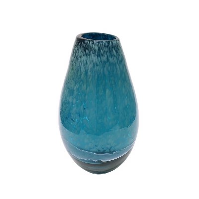 13" Dark Blue and White Glass Vase