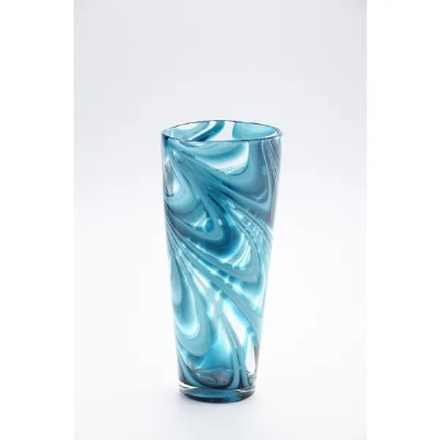 13" Blue Swirl Cone Glass Vase