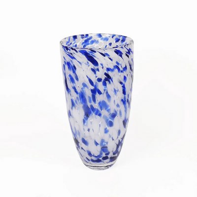 12" Blue and White Dots Glass Vase