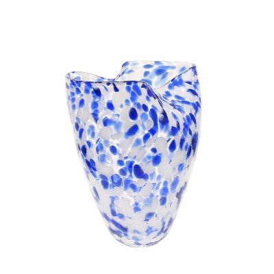 11" Blue and White Dots Glass Vase