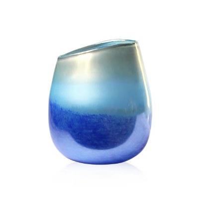 10" Two Toned Blue and Iridescent Glass Vase