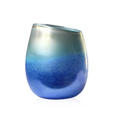 12" Two Toned Blue and Iridescent Glass Vase