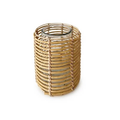 10" Natural Rattan Ring Around a Glass Hurricane