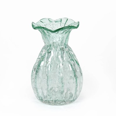 8" Light Green Bubbles Glass Vase