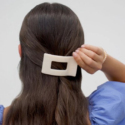 Small Beige Flat Rectangle Hair Clip