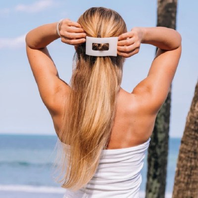 Large White Flat Rectangle Hair Clip