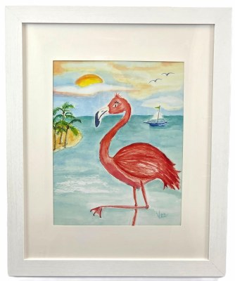 22 x 18" Pink Flamingo Framed Wall Art Under Glass