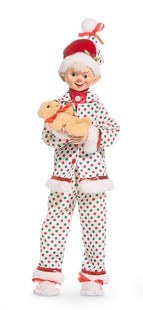 16" Elf Wearing Red and Green Dots Pajamas Figurine