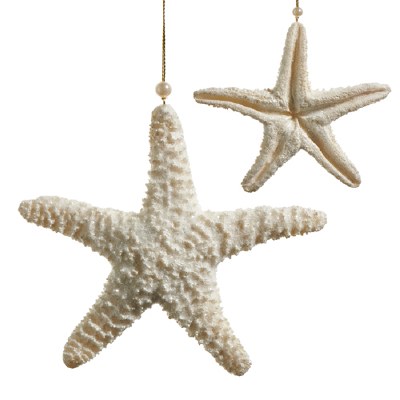 6" Ivory Glitter Polyresin Starfish Ornament