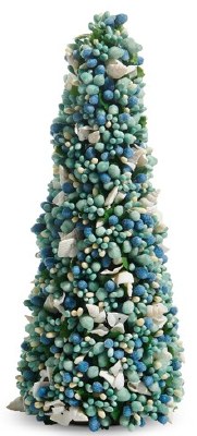 12" Aqua and Blue Beads and Seashells Christmas Tree