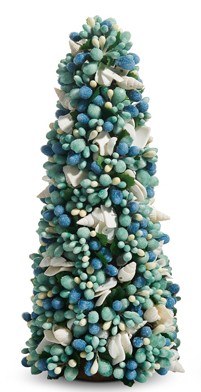 10" Aqua and Blue Beads and Seashells Christmas Tree