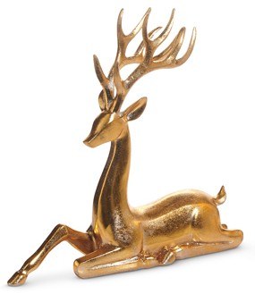 9" Gold Polyresin Reindeer Sitting Figurine