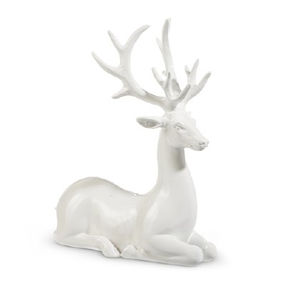 8" White Polyresin Reindeer Sitting Figurine