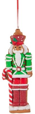6" Red and Green Nutcracker Holding a Candy Cany Ornament