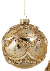 4" Gold Faux Pearl Glass Ball Ornament