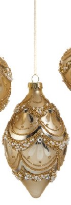 6" Gold Faux Pearl Glass Diamond Ornament